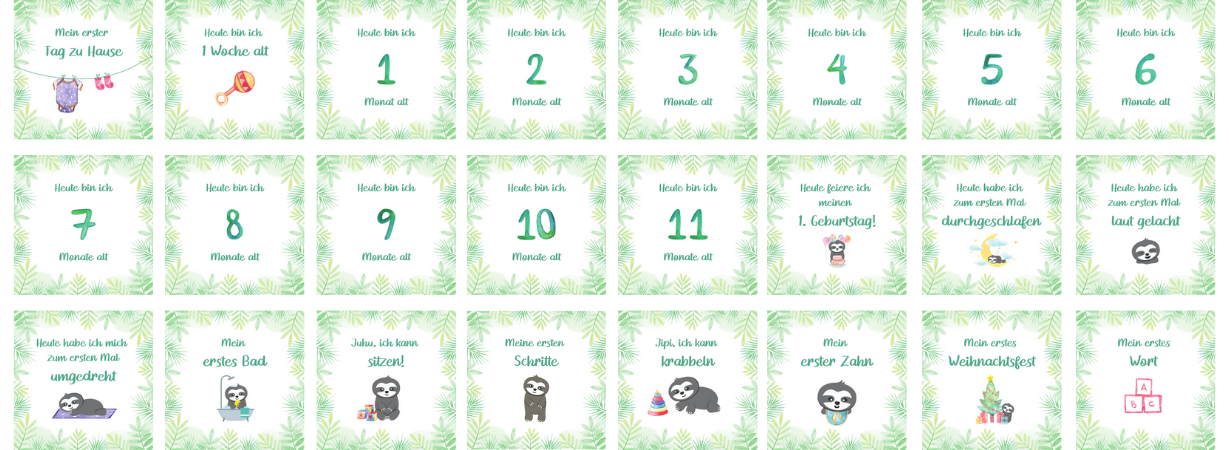 Faultier Baby Meilensteinkarten 25